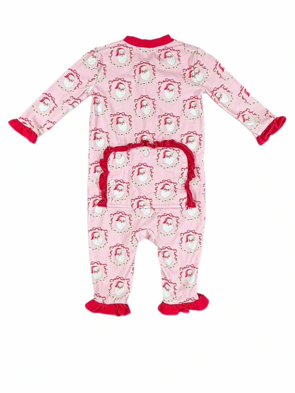 CECIL and LOU Pink and Red Knit Santa Zipper Ruffle Pajamas- 3-6M